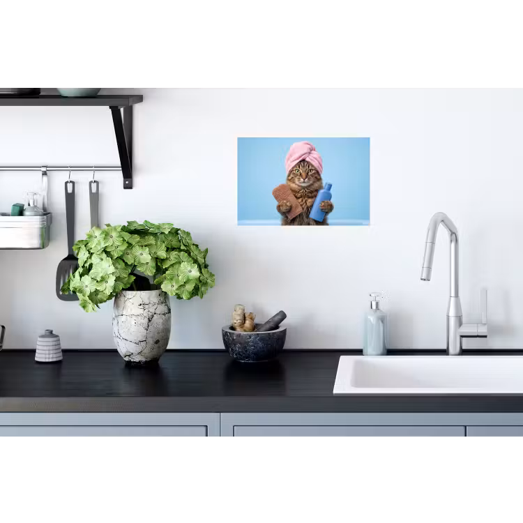 Muursticker - Kat - Handdoek - Washand - Zeep — 2