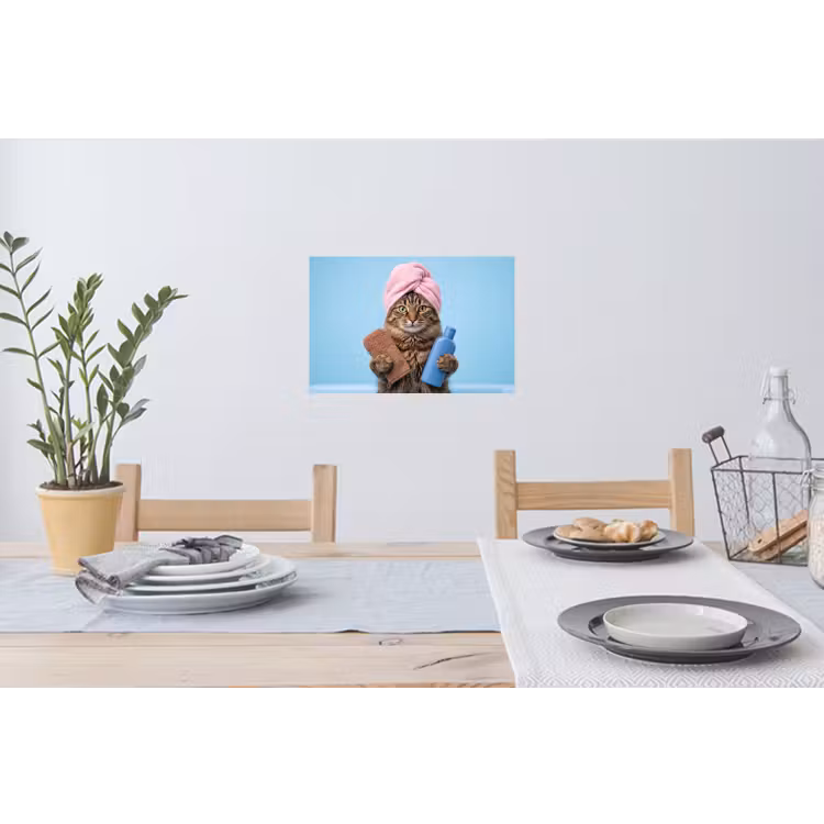Muursticker - Kat - Handdoek - Washand - Zeep — 3