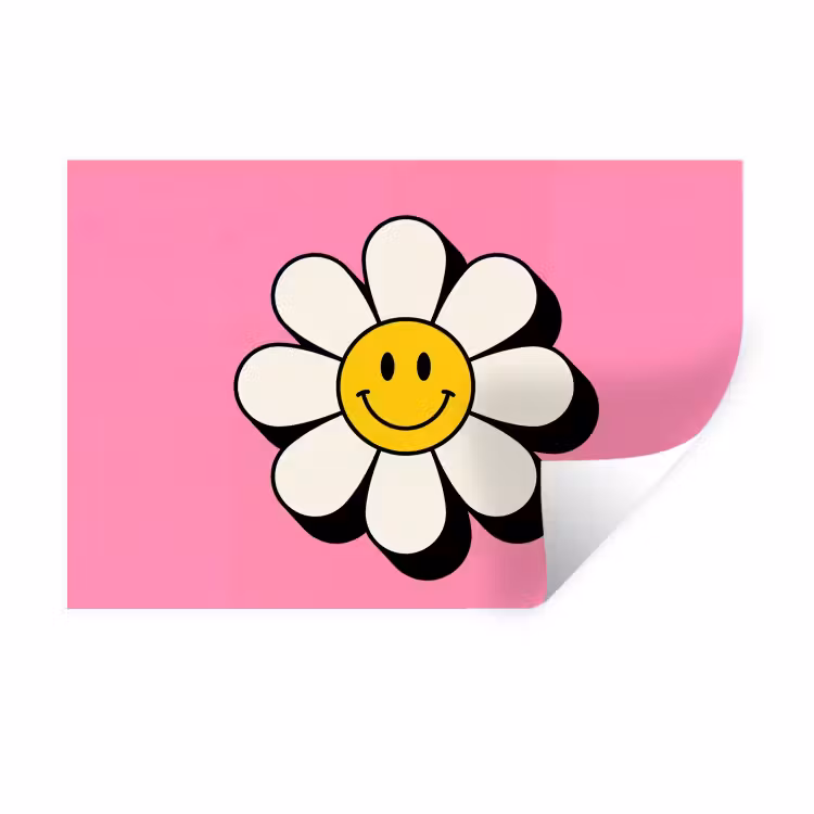 Muursticker - Smiley - Bloem - Roze — 1
