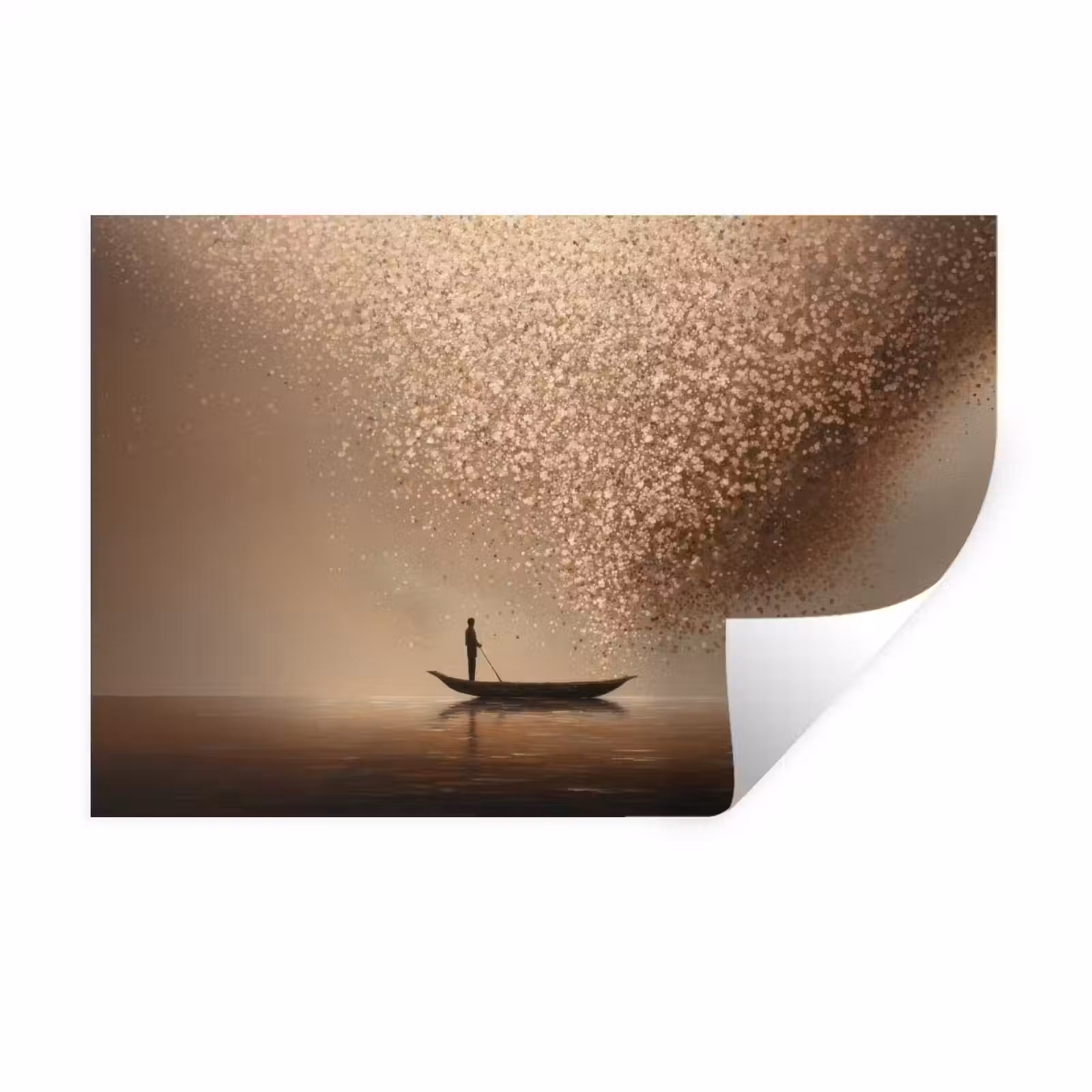 Muursticker - Bootje - Blaadjes - Goud - Water — 1