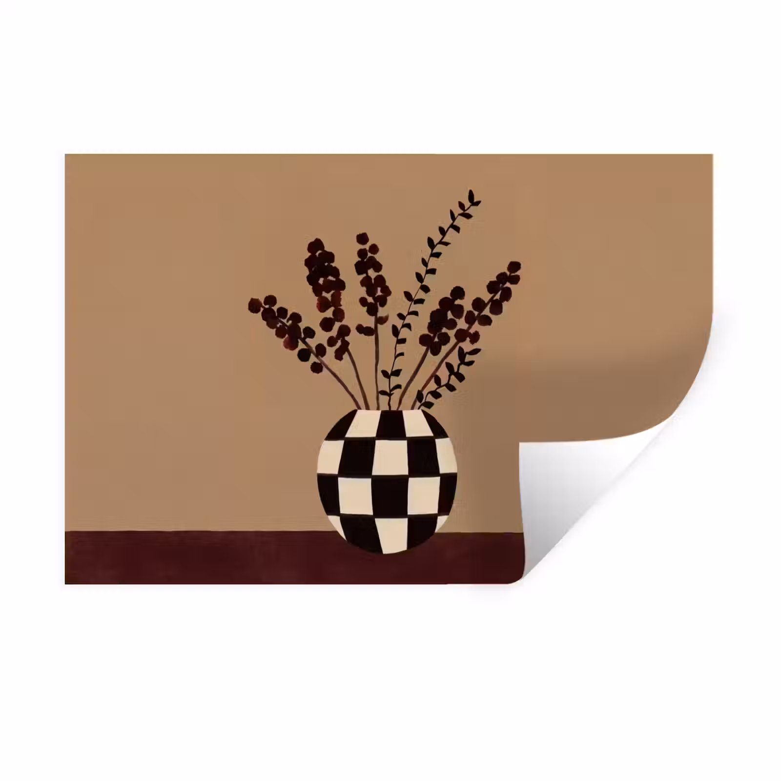 Muursticker - Minimalistisch - Vaas - Bloemen - Bruin — 1
