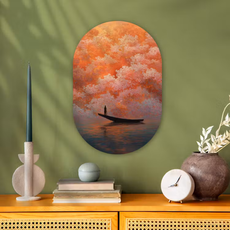 Muurovaal - Kunststof - Zee - Boot - Wolken - Oranje — 2