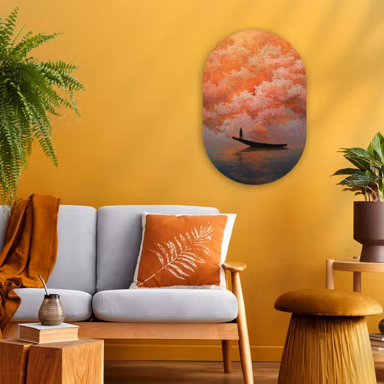 Muurovaal - Kunststof - Zee - Boot - Wolken - Oranje — 3