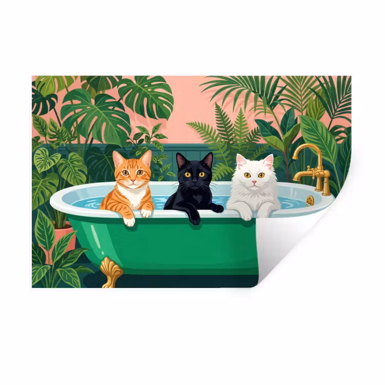 Muursticker - Badkamer - Kattenparade - Kleurrijk — 1