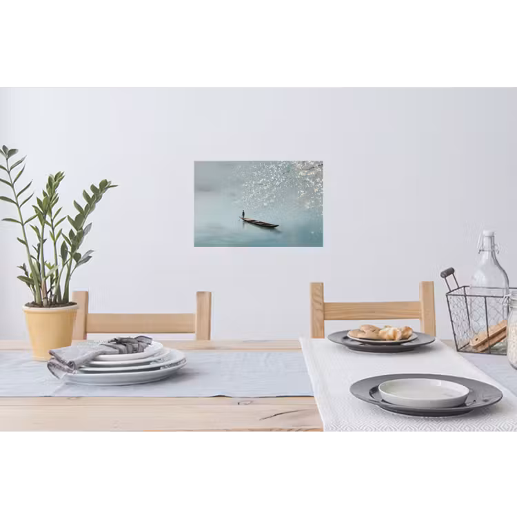 Muursticker - Bloesems - Minimalistisch - Wateroppervlak - Boot — 3