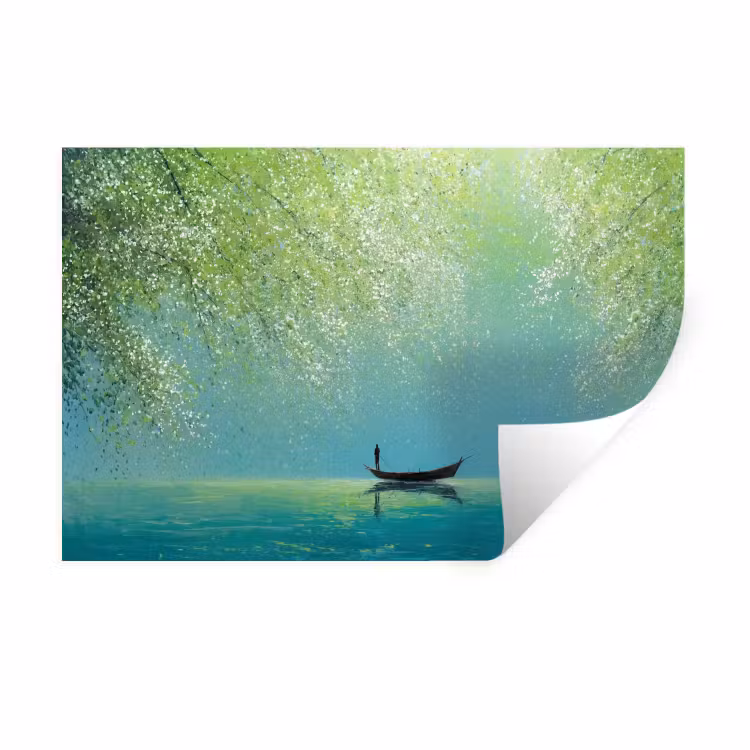 Muursticker - Bootje - Water - Bladeren - Bloesems — 1