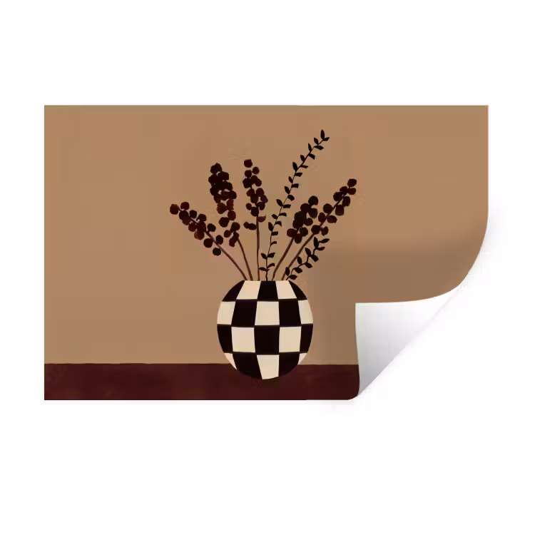 Muursticker - Minimalistisch - Vaas - Bloemen - Bruin — 1