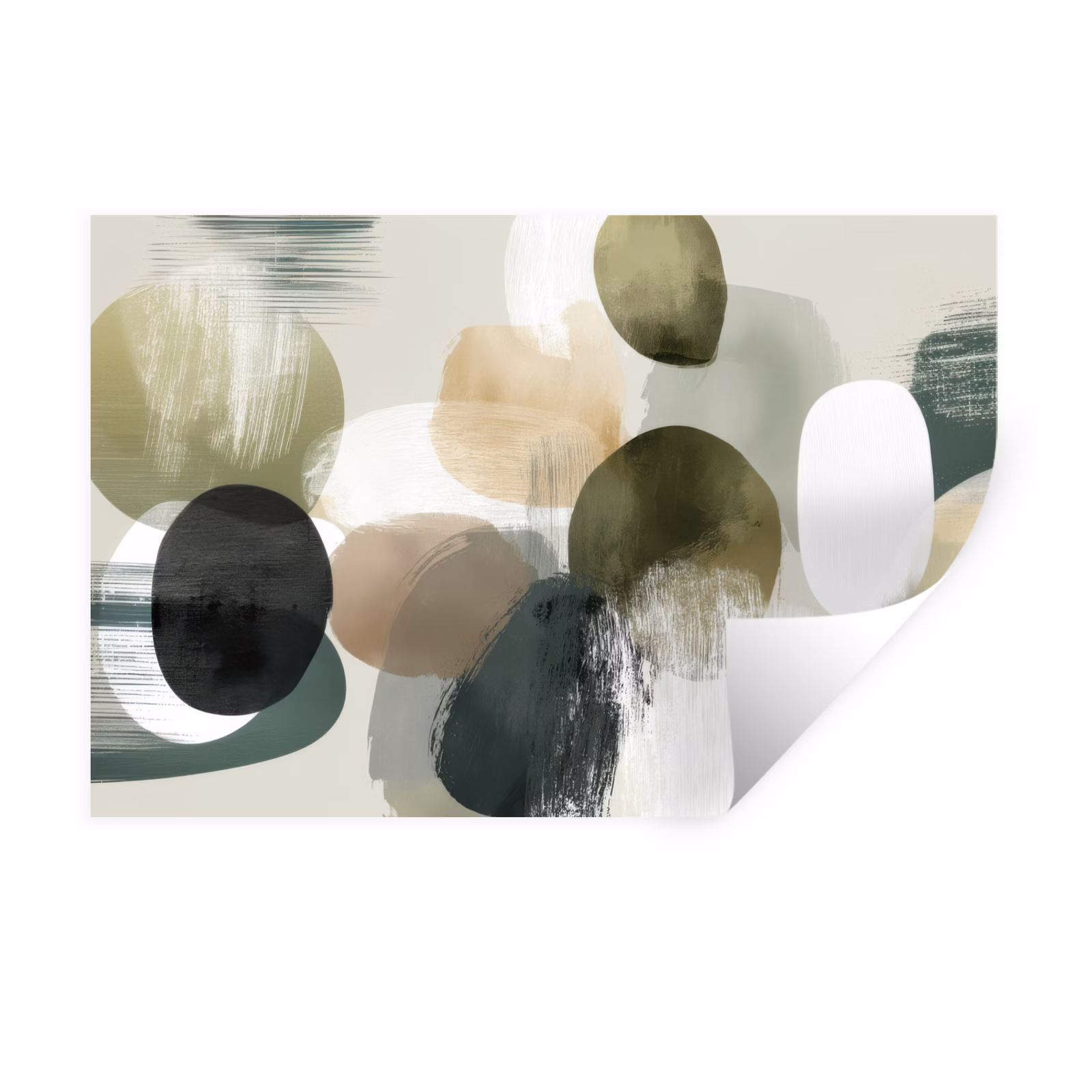 Muursticker - Minimalistisch - Cirkels - Penseelstreken - Beige — 1