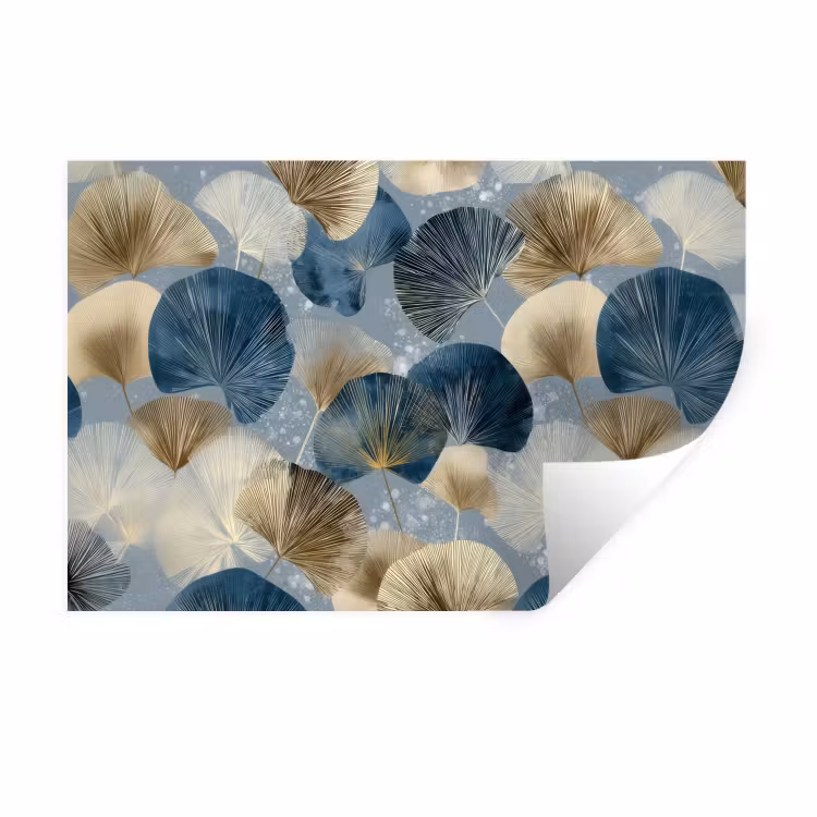 Muursticker - Bladeren - Abstract - Goud - Blauw — 1