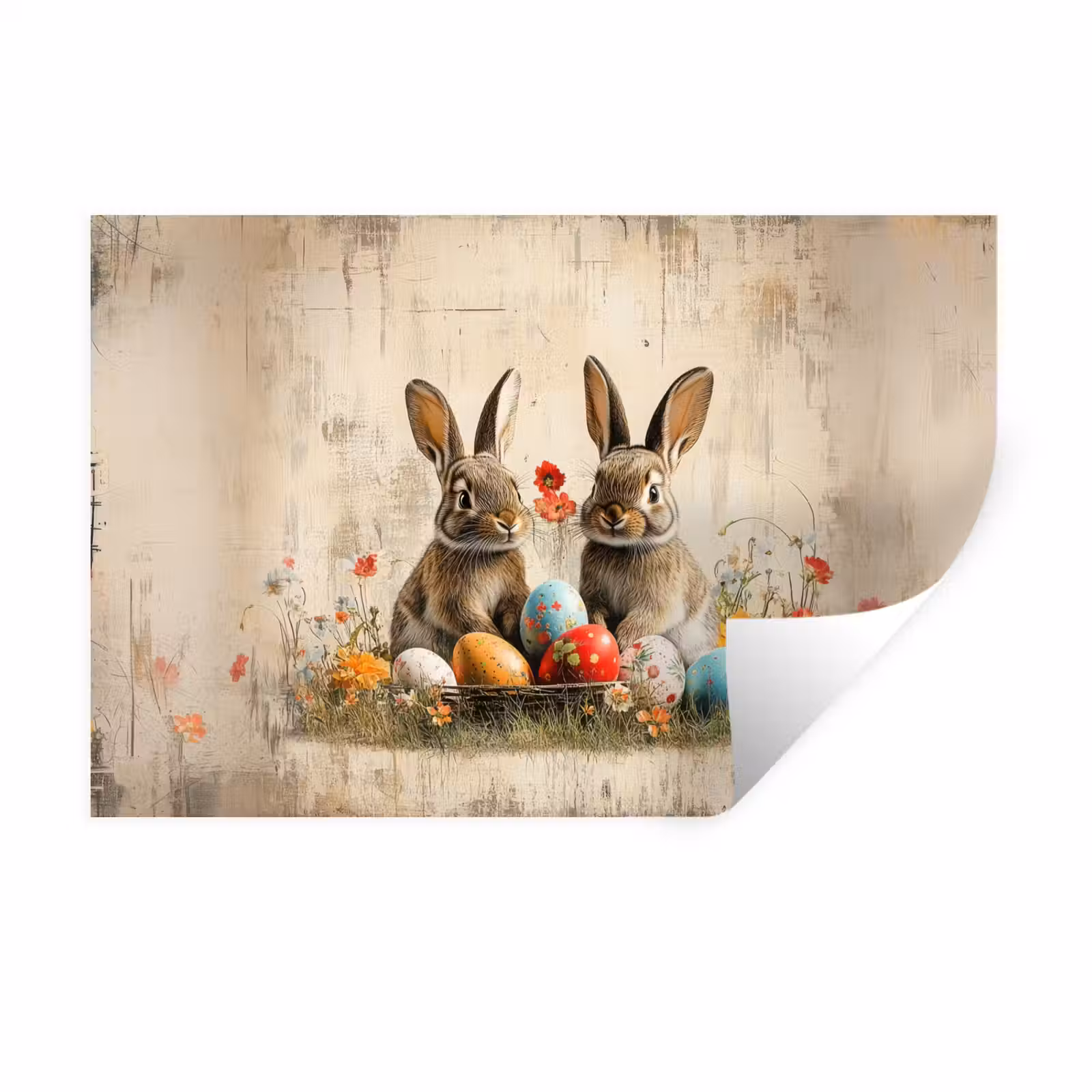 Muursticker - Konijnen - Bloemen - Eieren — 1