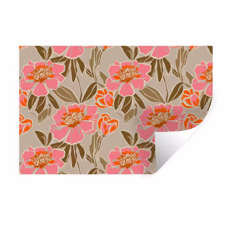 Muursticker - Pioenrozen - Patroon - Roze — 1