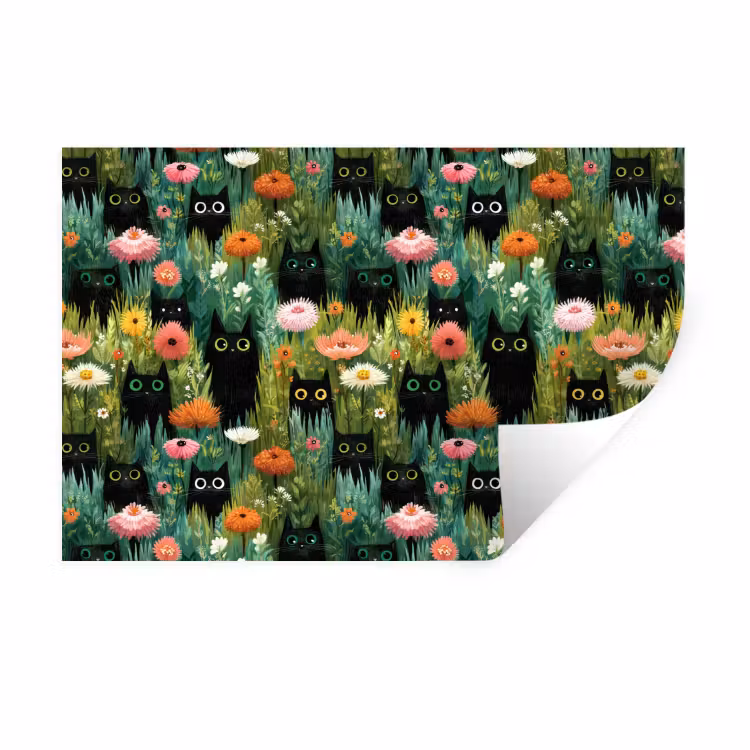 Muursticker - Katten - Bloemen - Kleurrijk — 1