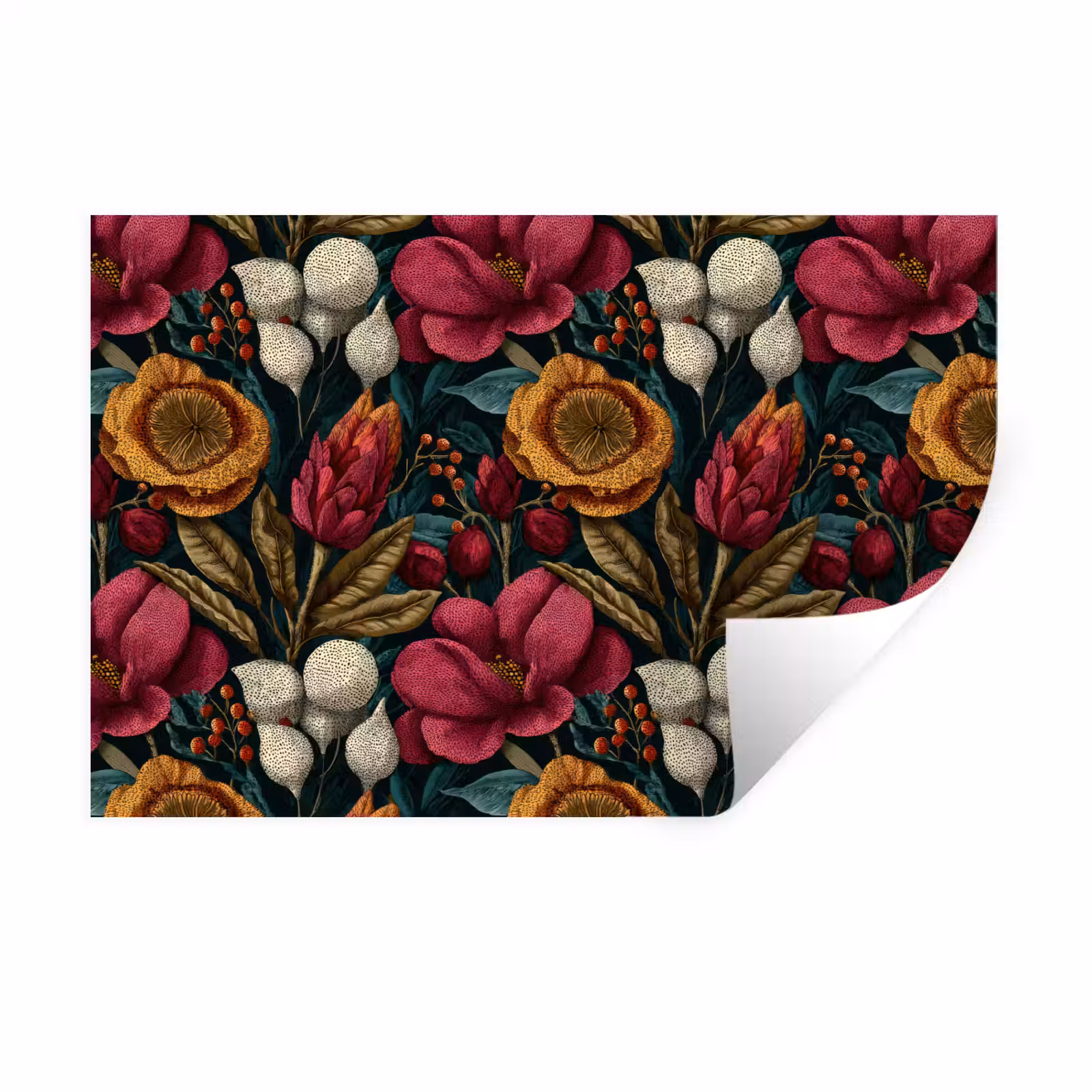 Muursticker - Bloemen - Patroon - Rood - Goud — 1