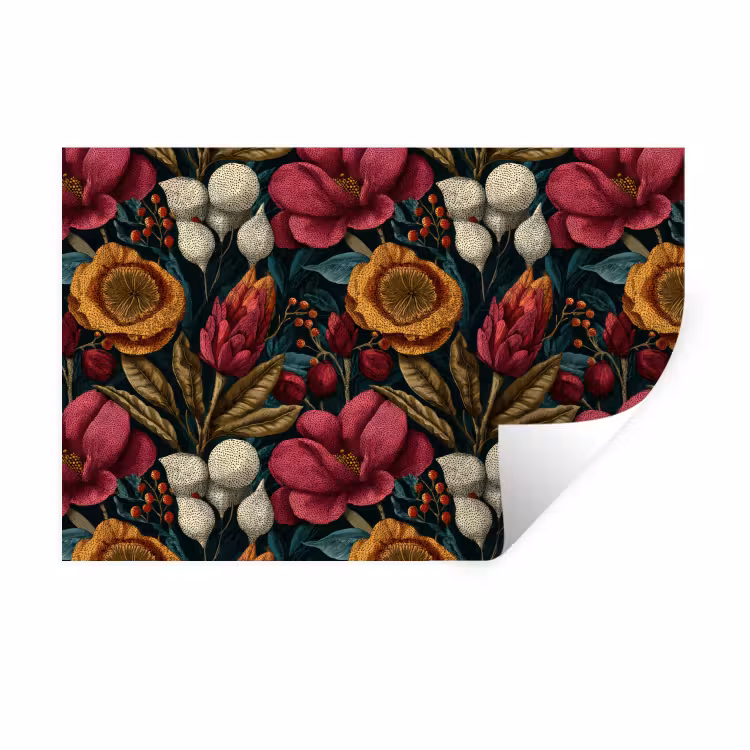 Muursticker - Bloemen - Patroon - Rood - Goud — 1