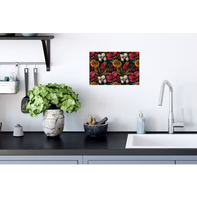 Muursticker - Bloemen - Patroon - Rood - Goud — 2