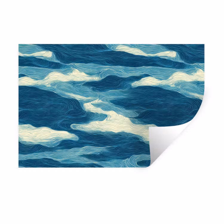 Muursticker - Golven - Abstract - Patroon - Blauw - Wit — 1