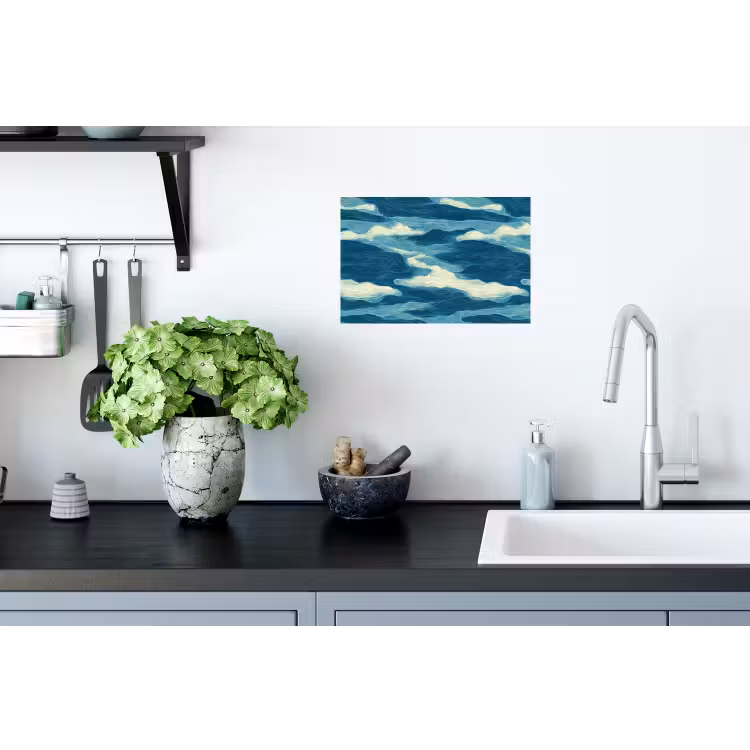 Muursticker - Golven - Abstract - Patroon - Blauw - Wit — 2