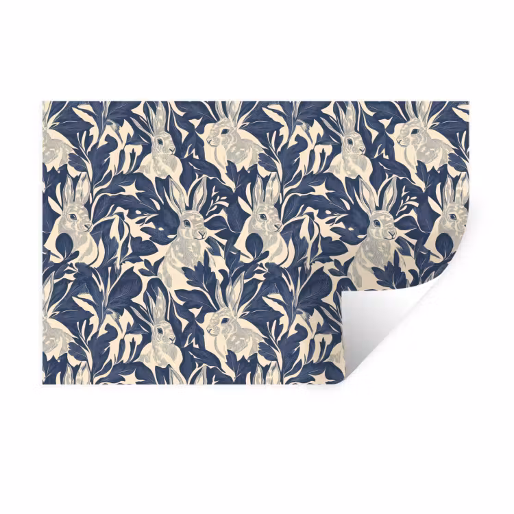 Muursticker - Hazen - Bladeren - Patroon - Blauw - Beige — 1