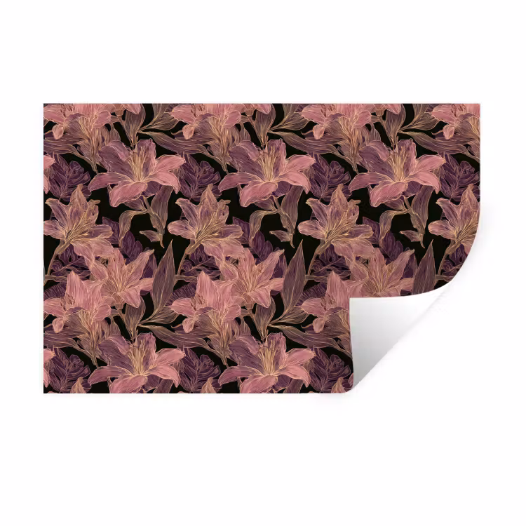Muursticker - Lelies - Patroon - Paars - Goud — 1
