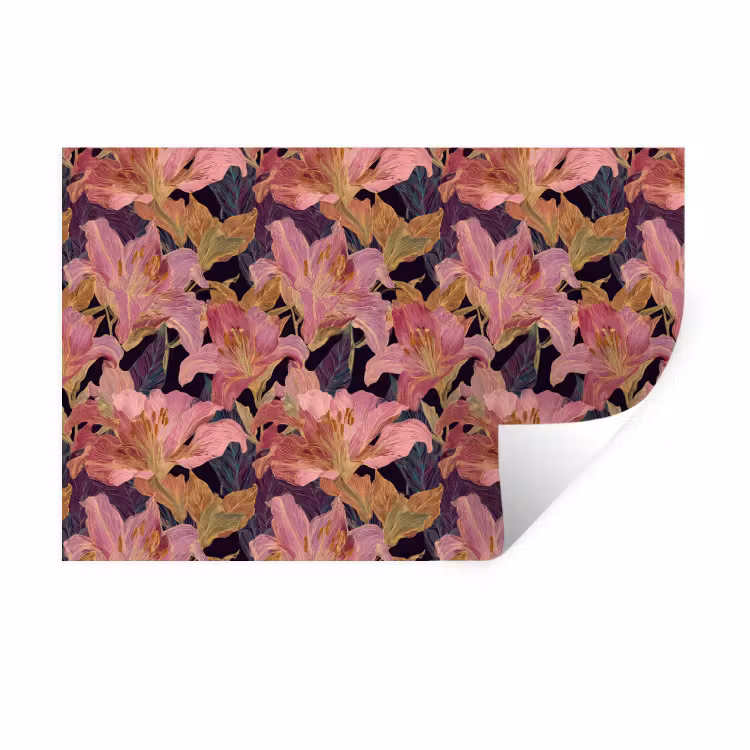 Muursticker - Lelies - Patroon - Roze - Goud — 1