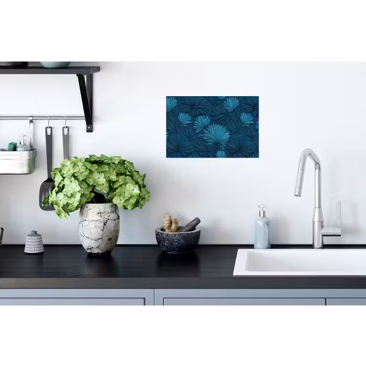 Muursticker - Bladeren - Reliëf - Patroon - Oceaanblauw - Modern — 2