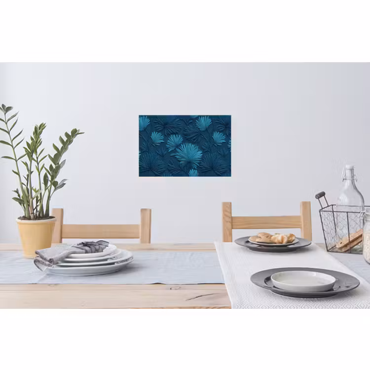 Muursticker - Bladeren - Reliëf - Patroon - Oceaanblauw - Modern — 3