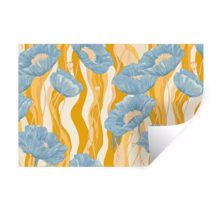 Muursticker - Papavers - Botanisch - Blauw — 1