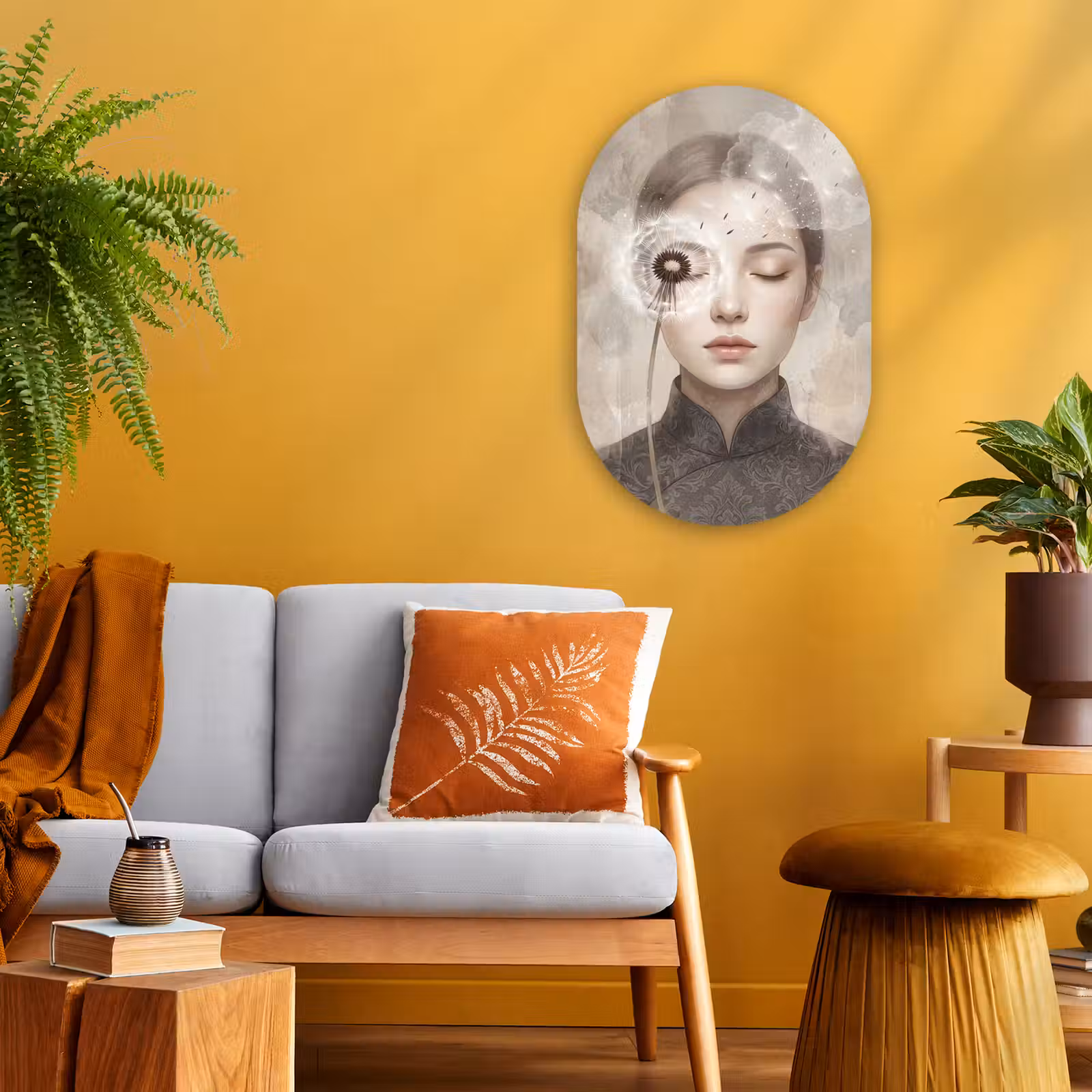 Muurovaal - Kunststof - Vrouw - Sereen - Grijs — 1