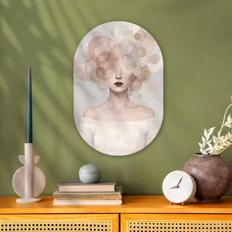 Muurovaal - Kunststof - Vrouw - Cirkels - Beige — 1