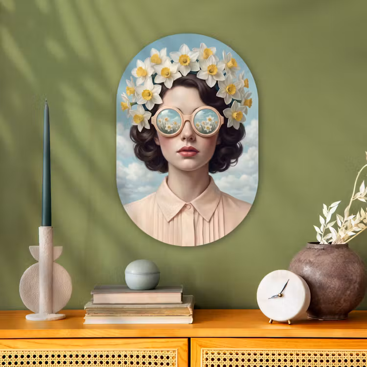 Muurovaal - Kunststof - Vrouw - Narcissen - Geel — 2