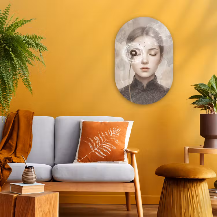 Muurovaal - Kunststof - Vrouw - Sereen - Grijs — 1