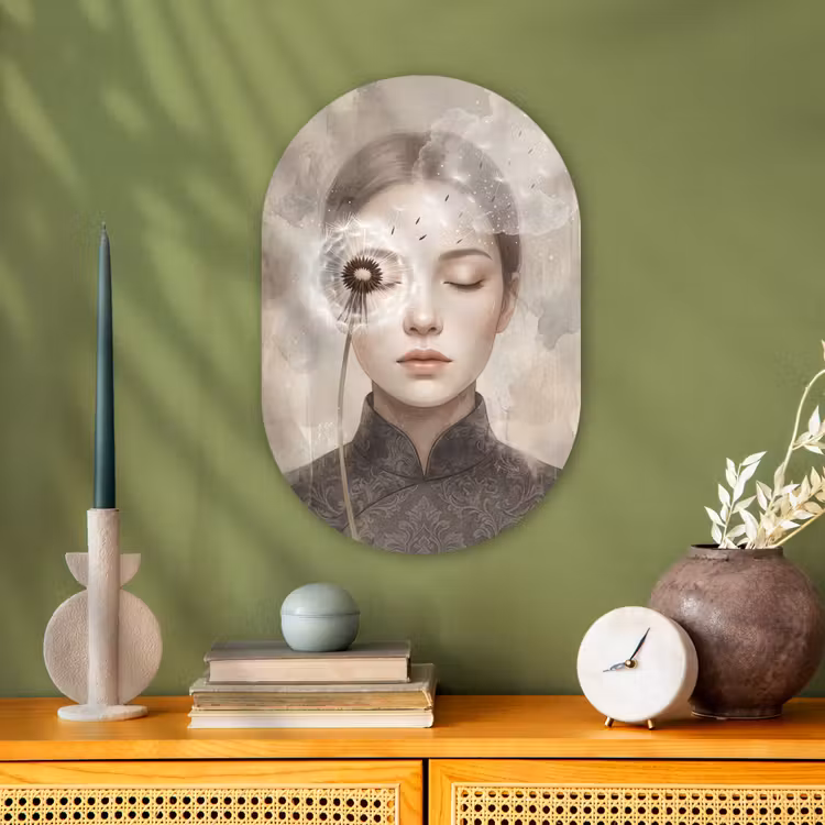 Muurovaal - Kunststof - Vrouw - Sereen - Grijs — 2