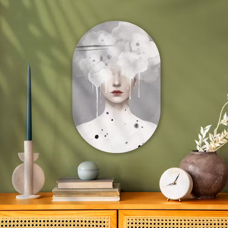 Muurovaal - Kunststof - Vrouw - Wolk - Grijs — 2