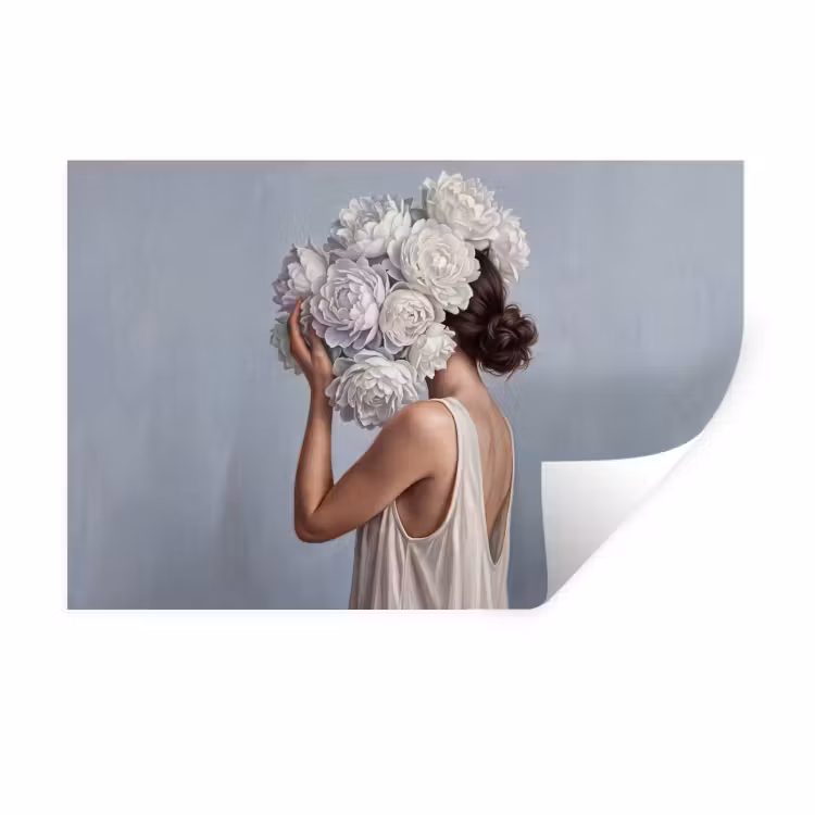 Muursticker - Bloemen - Vrouw - Wit — 1
