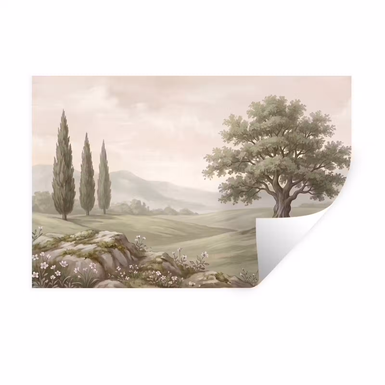 Muursticker - Heuvellandschap - Bomen - Natuur - Groen — 1