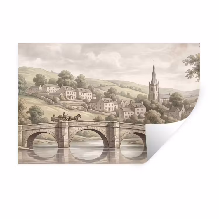 Muursticker - Dorp - Brug - Uitzicht - Groen — 1