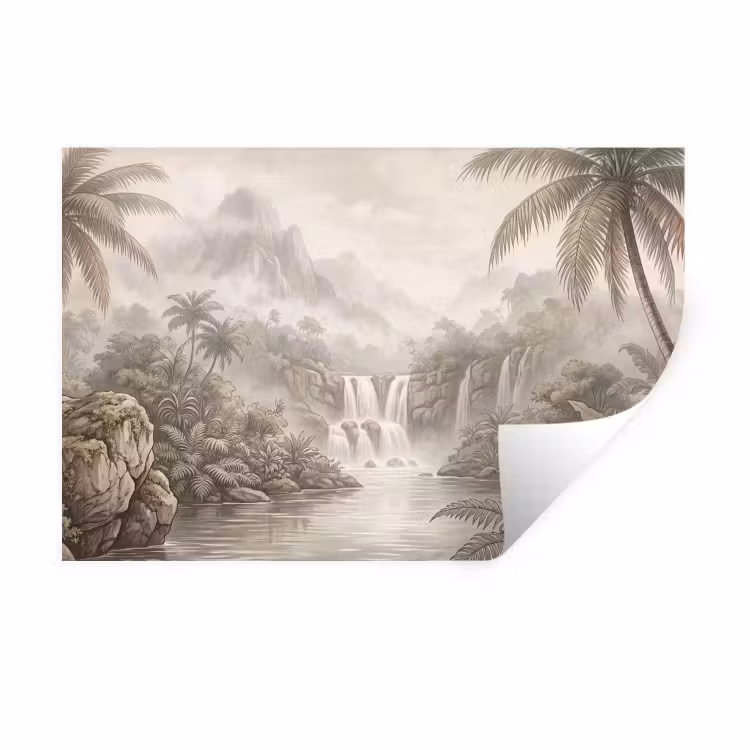 Muursticker - Jungle - Watervallen - Tropisch - Illustratie — 1