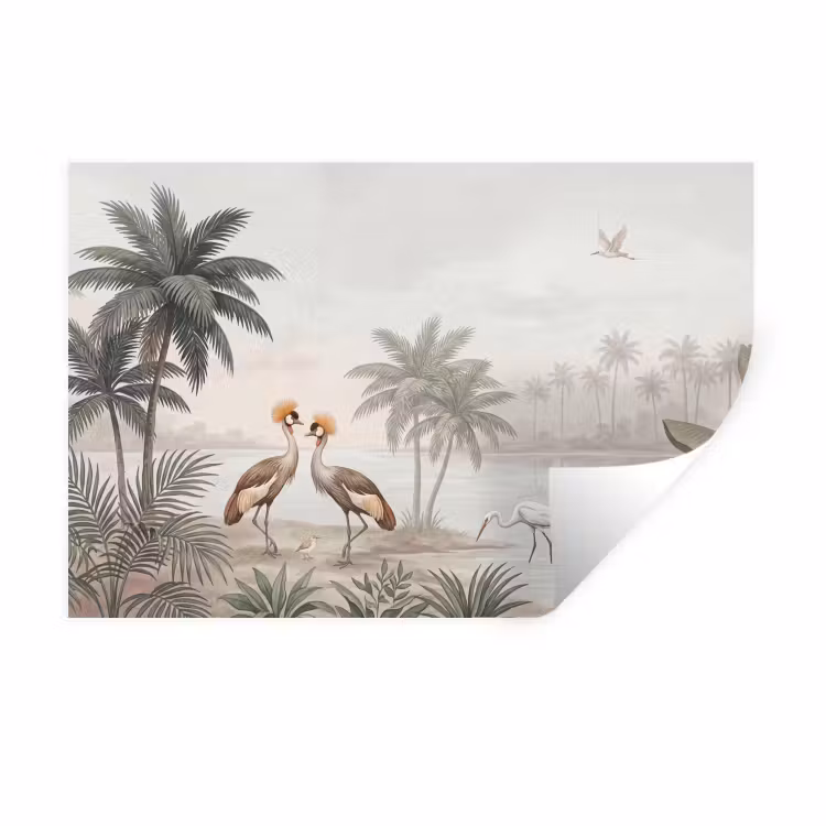 Muursticker - Kraanvogels - Palmbomen - Tropisch — 1