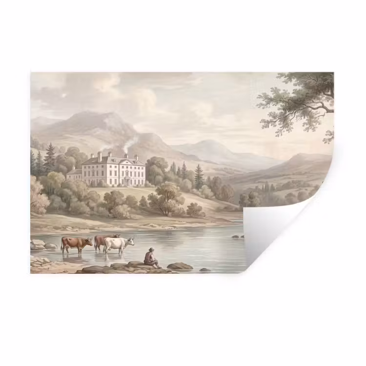 Muursticker - Landhuis - Rivier - Vee — 1