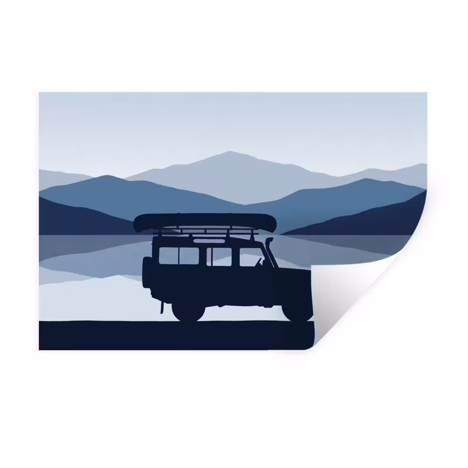 Muursticker - Auto - Meer - Bergen - Blauw — 1