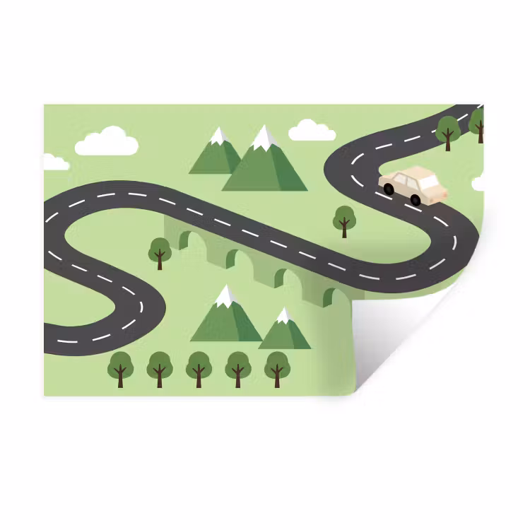 Muursticker - Auto - Bergweg - Natuur - Illustratie — 1