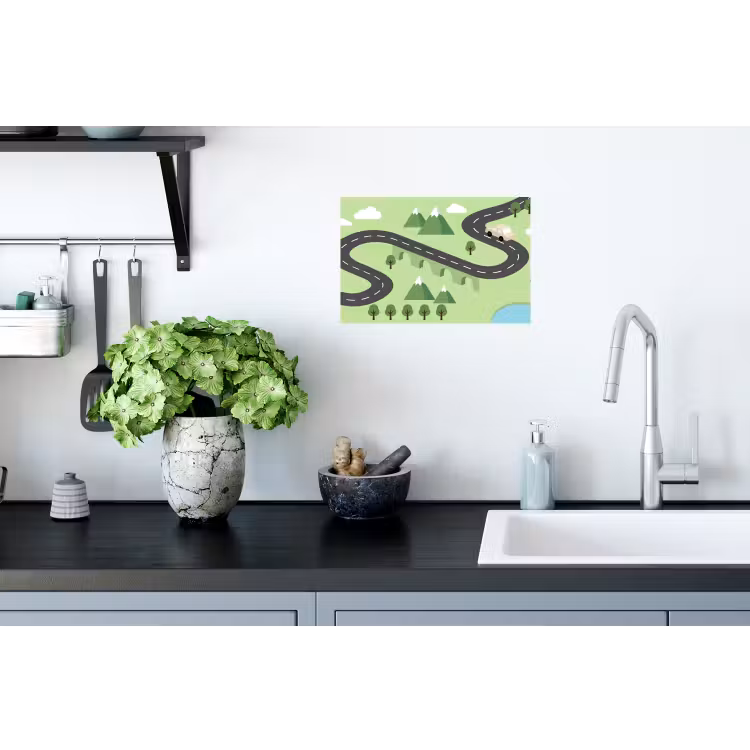 Muursticker - Auto - Bergweg - Natuur - Illustratie — 2