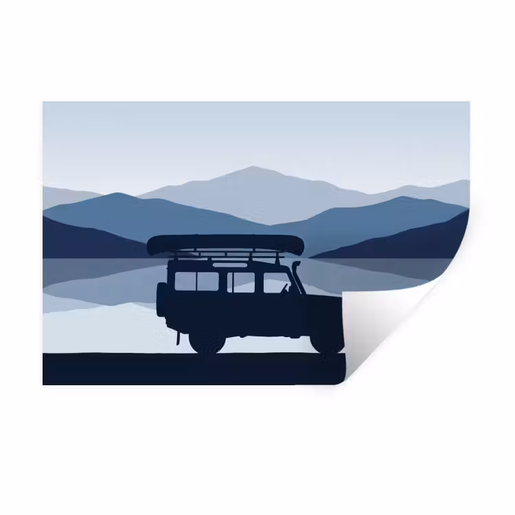 Muursticker - Auto - Meer - Bergen - Blauw — 1
