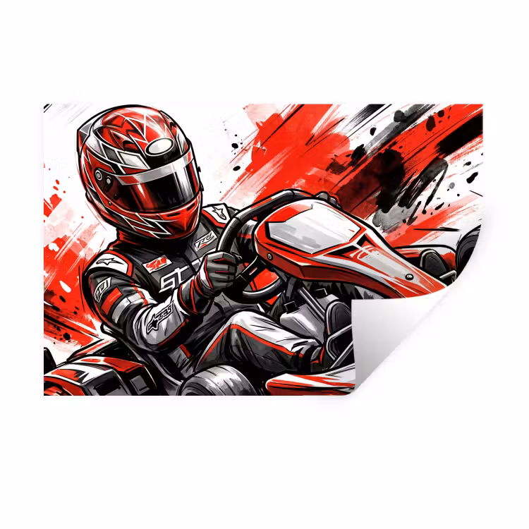 Muursticker - Kart - Coureur - Snelheid - Rood — 1