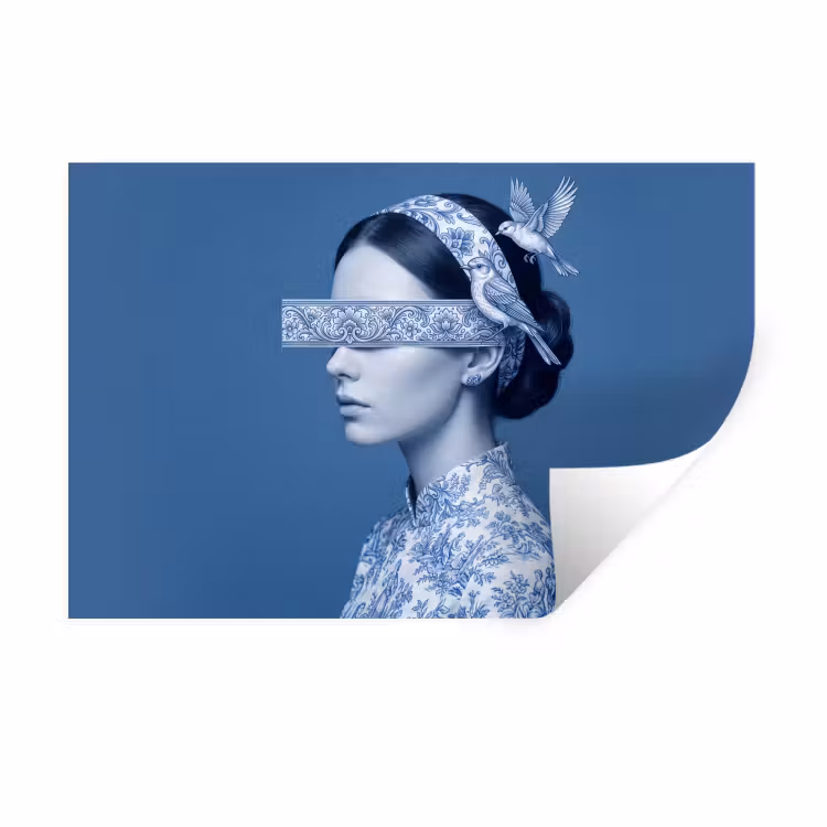 Muursticker - Portret - Klassiek - Wit - Blauw — 1