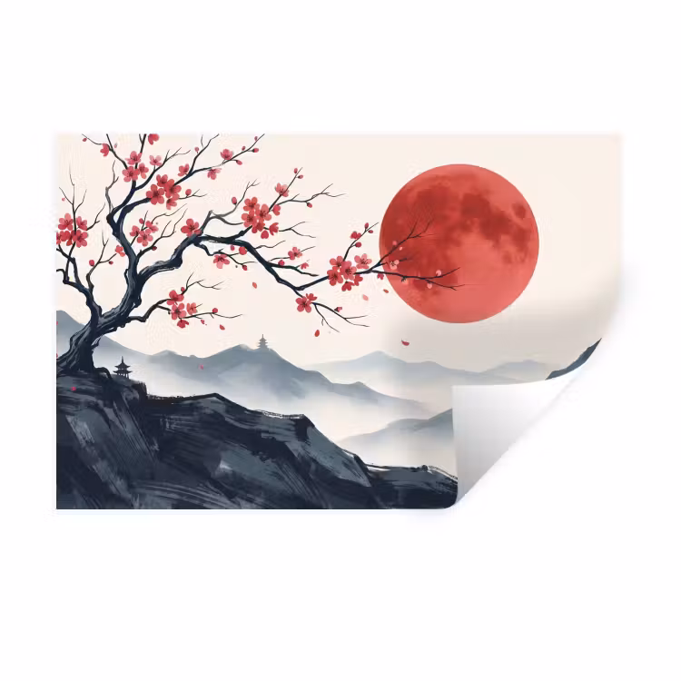 Muursticker - Kersenbloesem - Oosters - Rood — 1