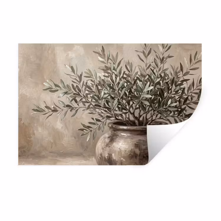 Muursticker - Olijfplant - Aardenpot - Abstract - Beige — 1