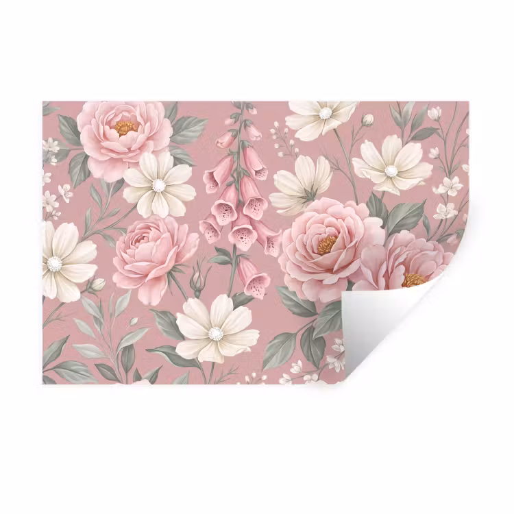 Muursticker - Pioenrozen - Vingerhoedskruid - Pink — 1