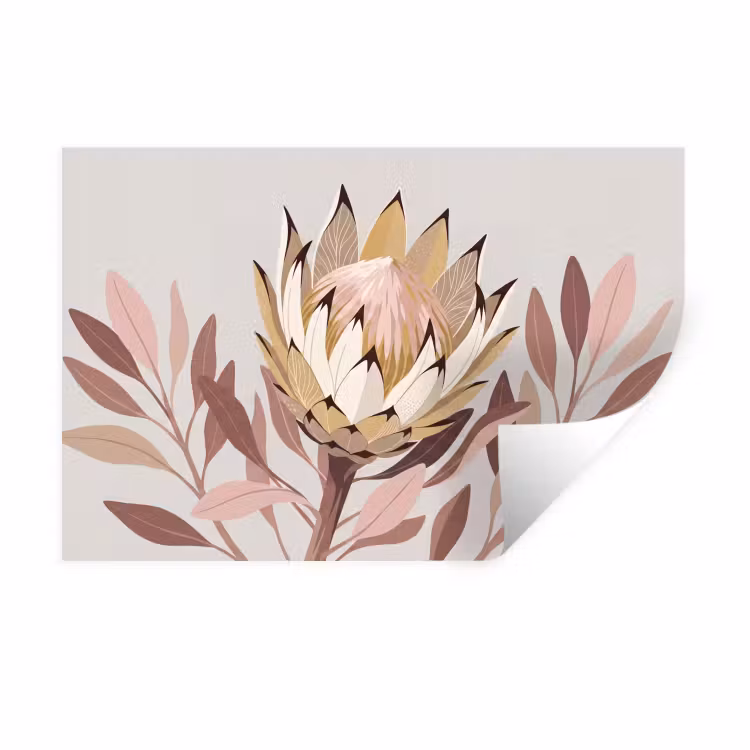 Muursticker - Protea - Bloem - Botanisch - Beige — 1