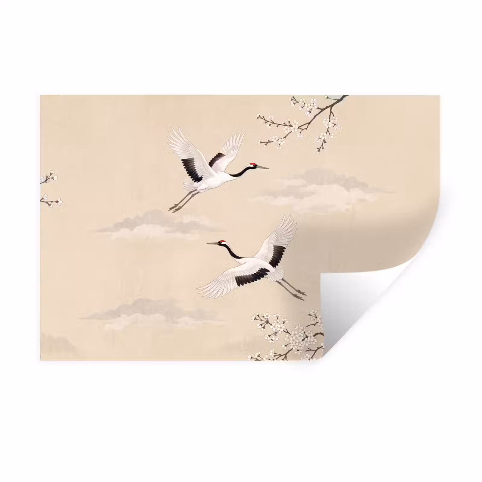 Muursticker - Kraanvogels - Bloesem - Beige — 1
